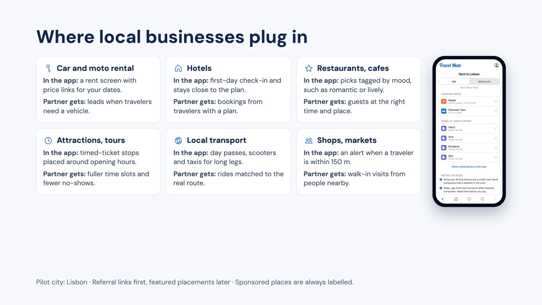 Travel Mate — local business partner model